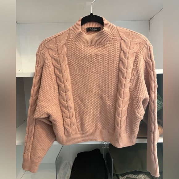 Pale Pink Soft Feel Cable Knit Sweater - Picture 1 of 4